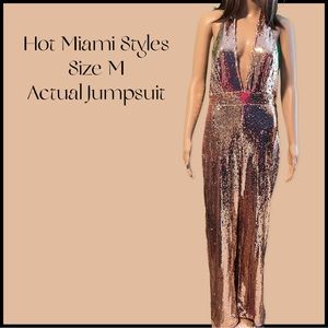 Hot Miami Styles Rose Gold Jumpsuit, size medium, brand new and never worn.